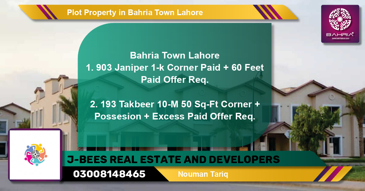Residential Plot for Sale in Bahria Town, Lahore - (BP-38102)