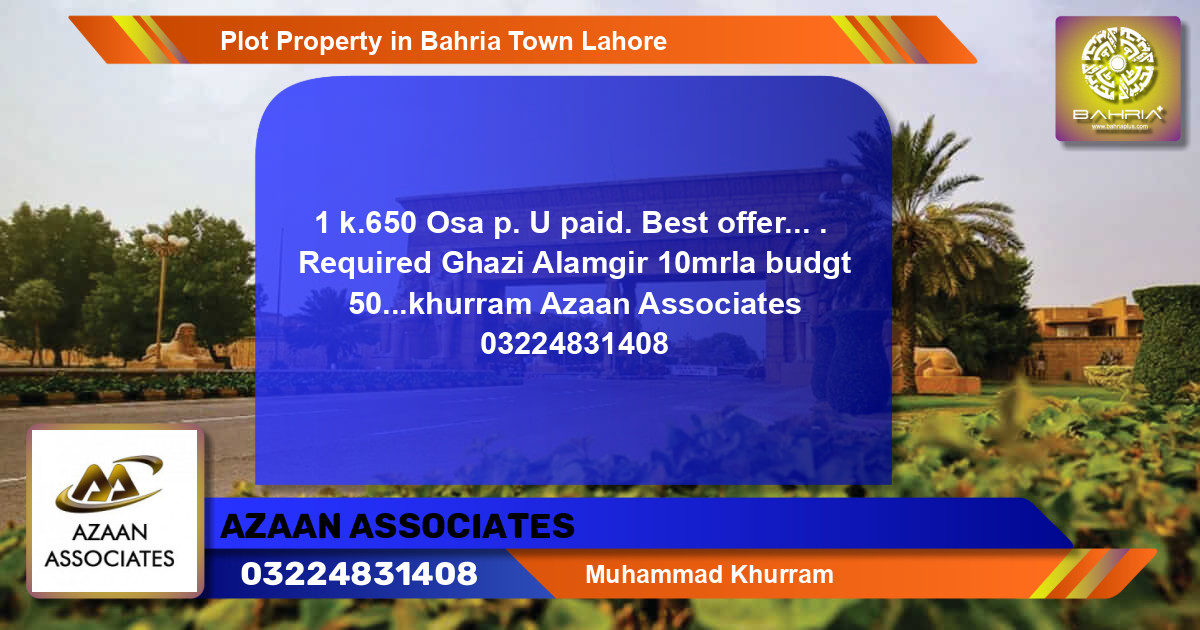 Residential Plot for Sale in Bahria Town, Lahore - (BP-38121)