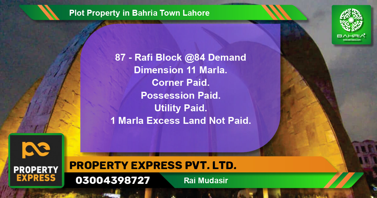 Residential Plot for Sale in Bahria Town, Lahore - (BP-38406)