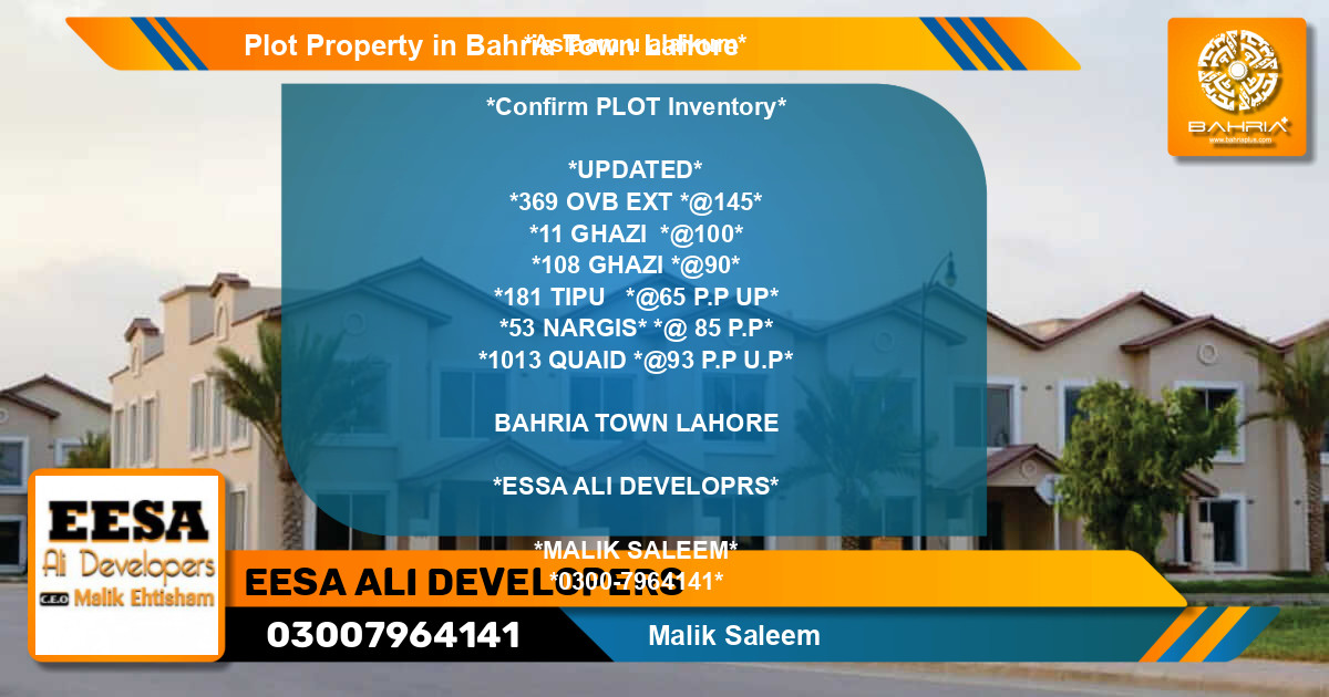 Residential Plot for Sale in Bahria Town, Lahore - (BP-38411)