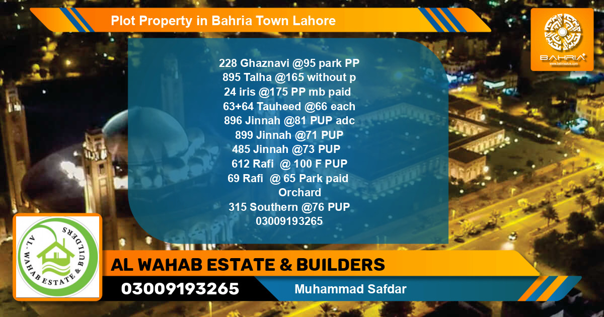 Residential Plot for Sale in Bahria Town, Lahore - (BP-38460)