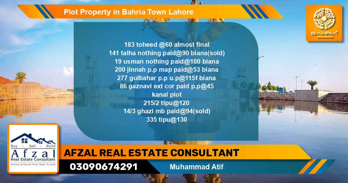 Residential Plot for Sale in Bahria Town, Lahore - (BP-38465)