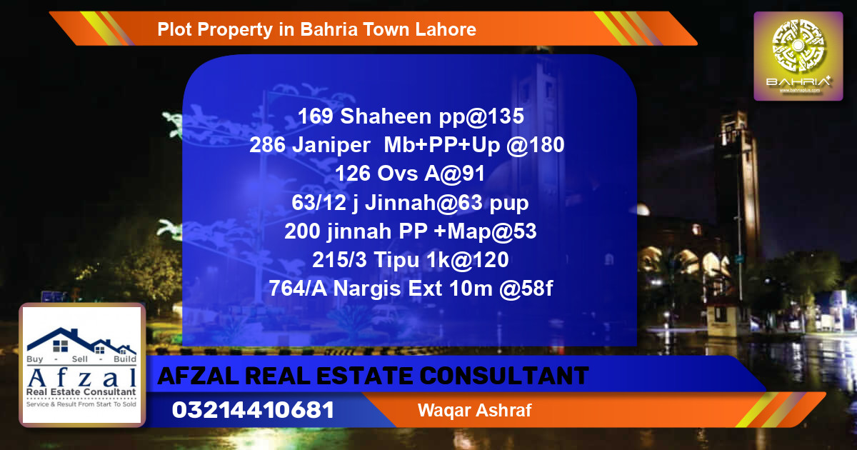 Residential Plot for Sale in Bahria Town, Lahore - (BP-38471)