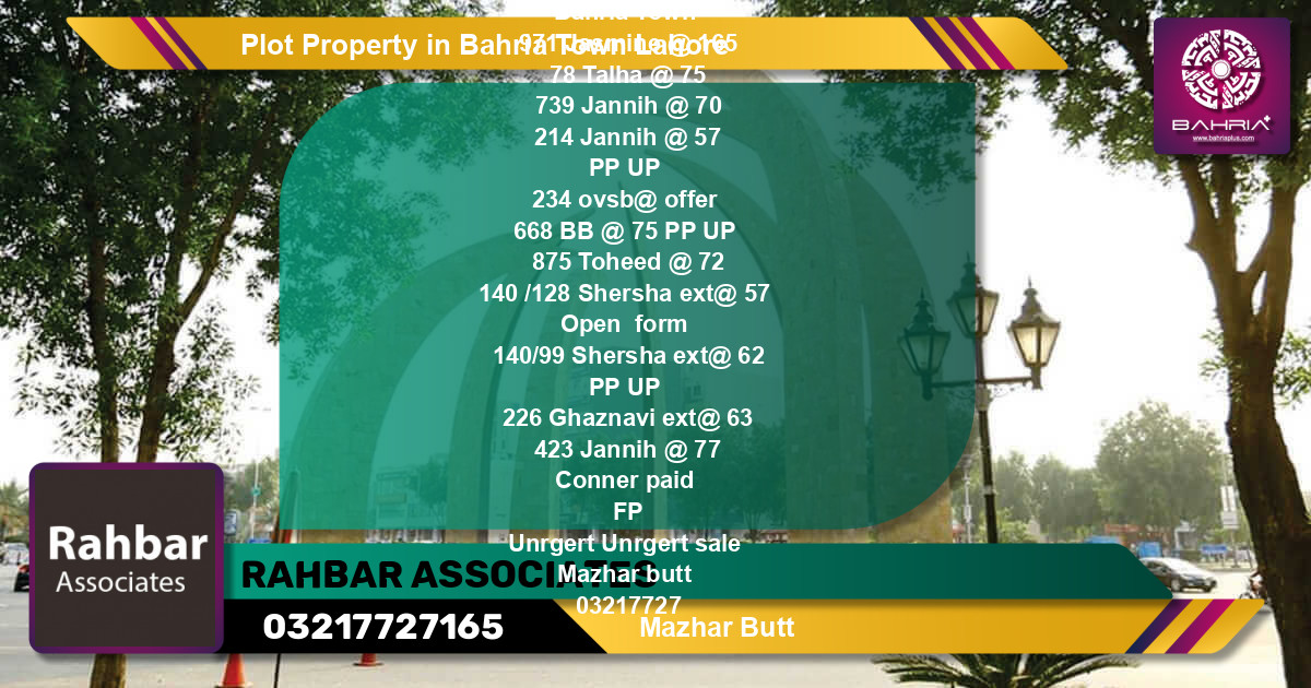 Residential Plot for Sale in Bahria Town, Lahore - (BP-38483)