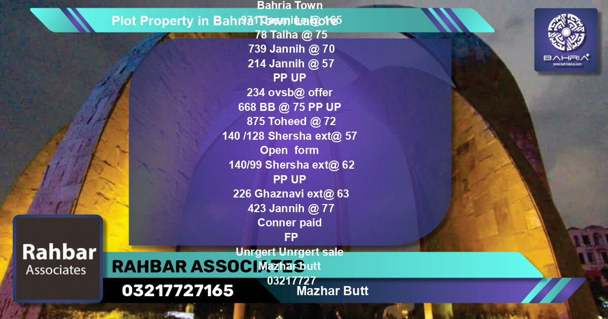 Residential Plot for Sale in Bahria Town, Lahore - (BP-38485)