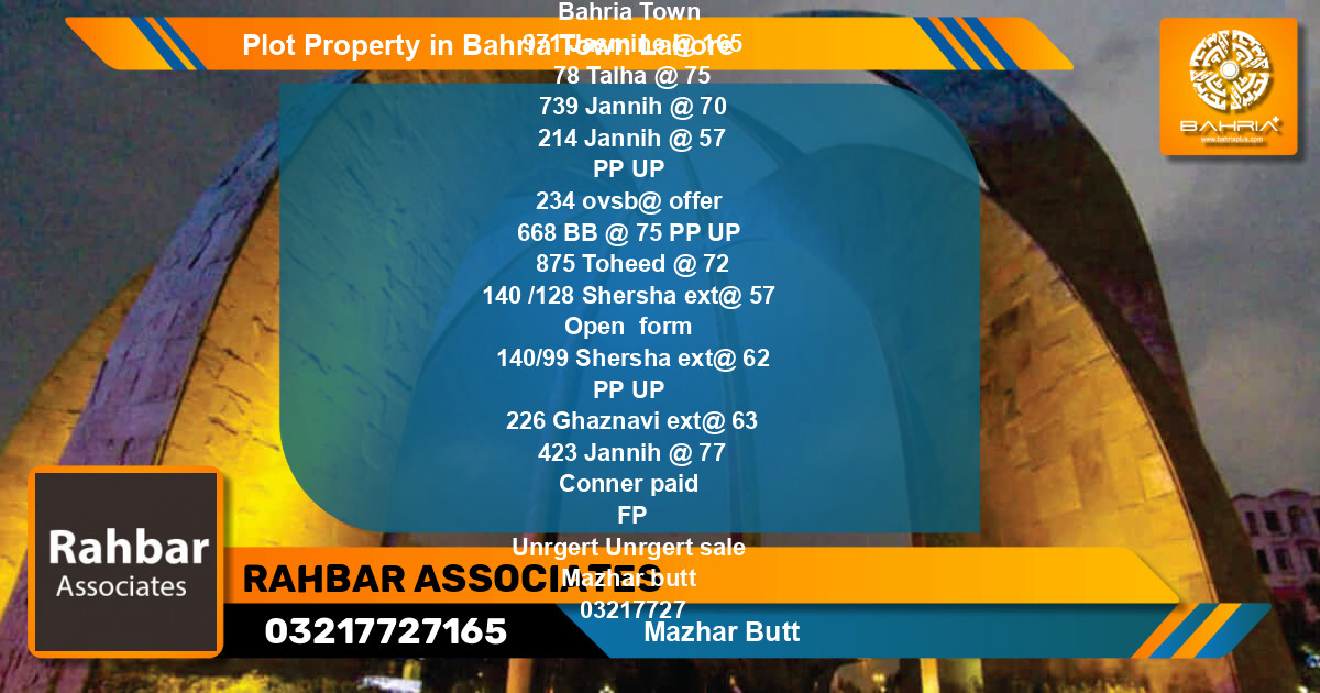 Residential Plot for Sale in Bahria Town, Lahore - (BP-38503)