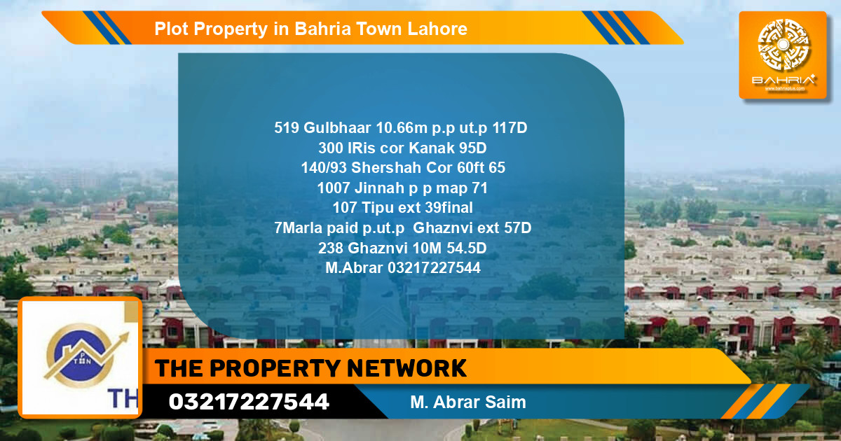 Residential Plot for Sale in Bahria Town, Lahore - (BP-38511)