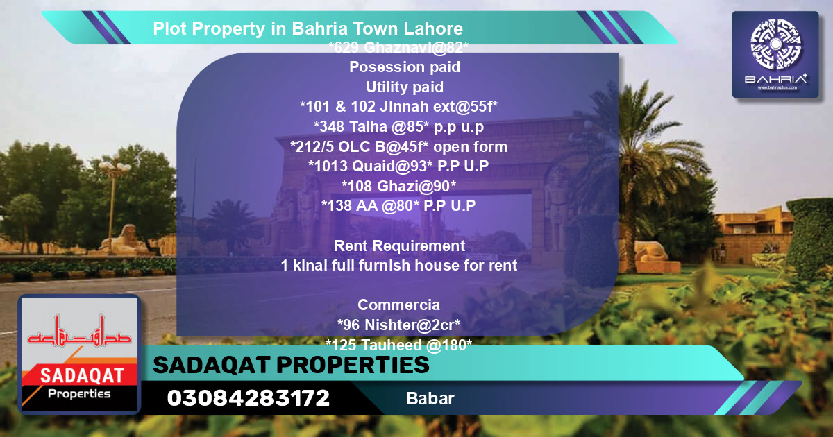Residential Plot for Sale in Bahria Town, Lahore - (BP-38515)