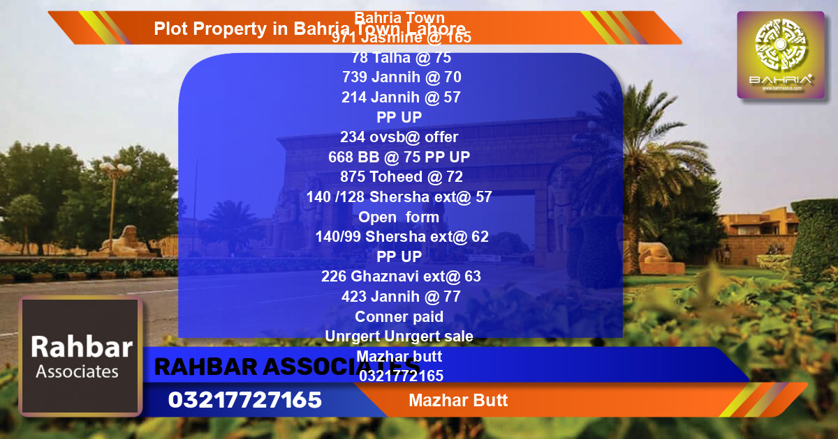 Residential Plot for Sale in Bahria Town, Lahore - (BP-38524)