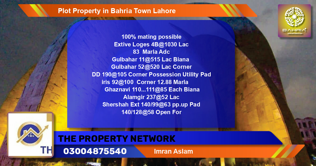 Residential Plot for Sale in Bahria Town, Lahore - (BP-38576)