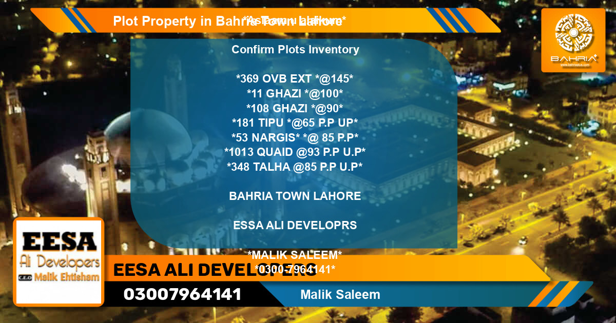 Residential Plot for Sale in Bahria Town, Lahore - (BP-38620)