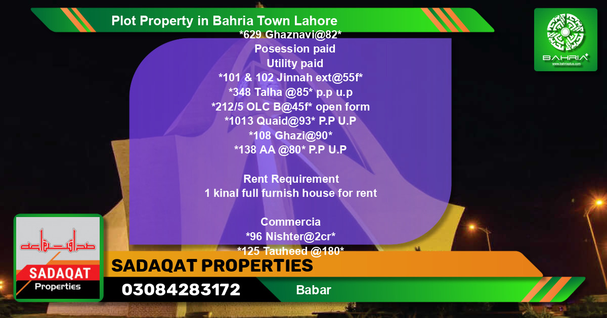 Residential Plot for Sale in Bahria Town, Lahore - (BP-38626)