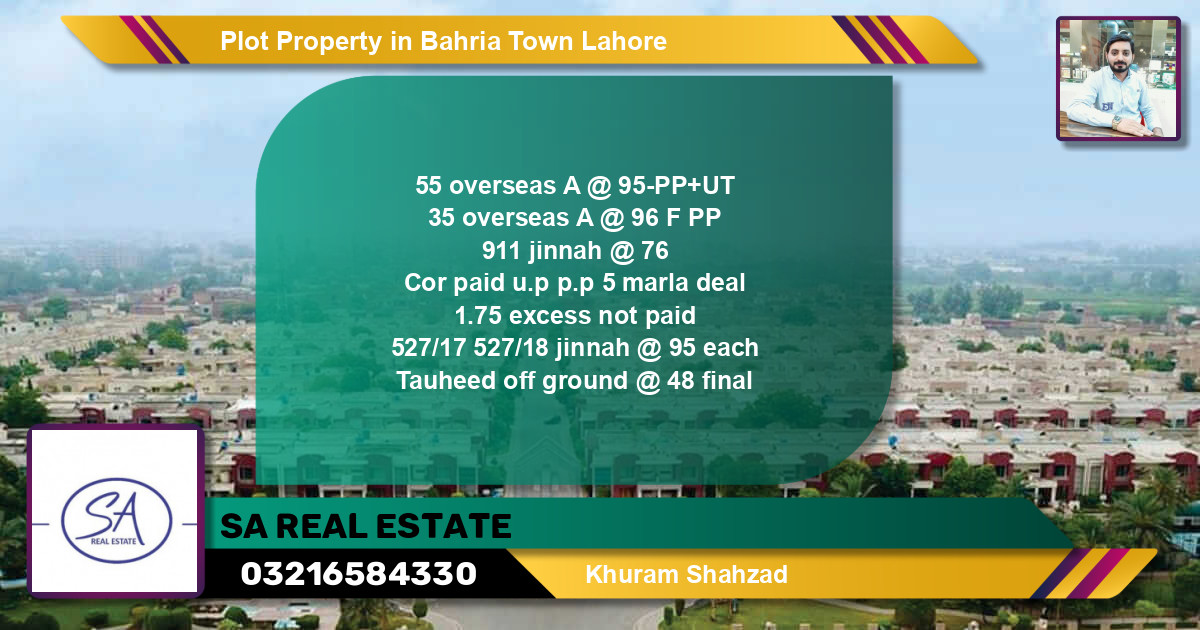 Residential Plot for Sale in Bahria Town, Lahore - (BP-38661)
