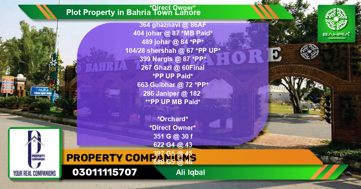 Residential Plot for Sale in Bahria Town, Lahore - (BP-38698)
