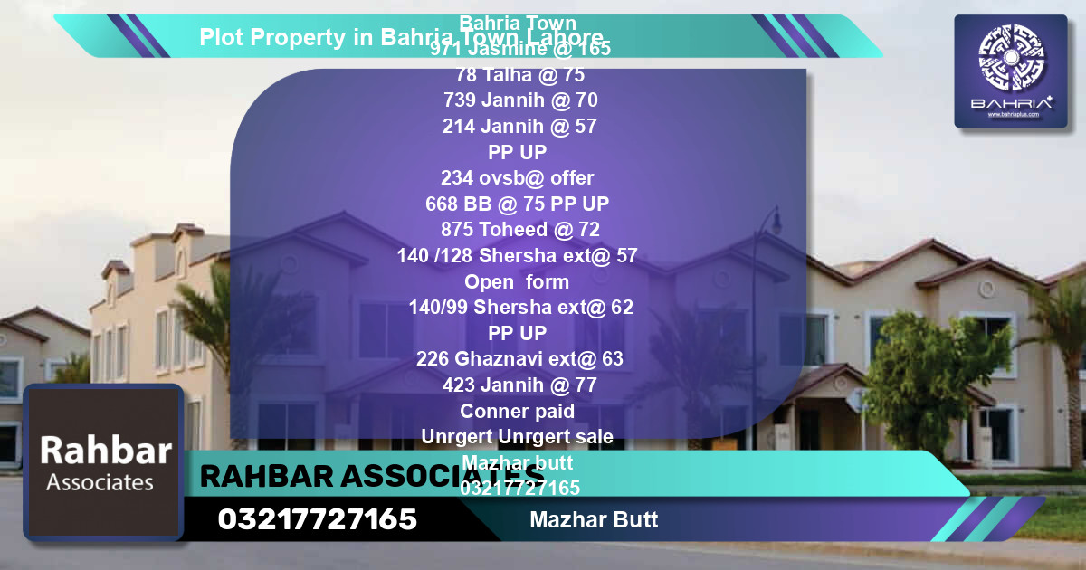 Residential Plot for Sale in Bahria Town, Lahore - (BP-38703)