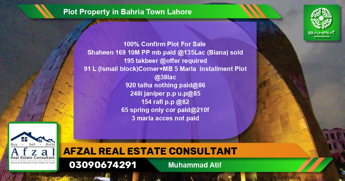 Residential Plot for Sale in Bahria Town, Lahore - (BP-38738)
