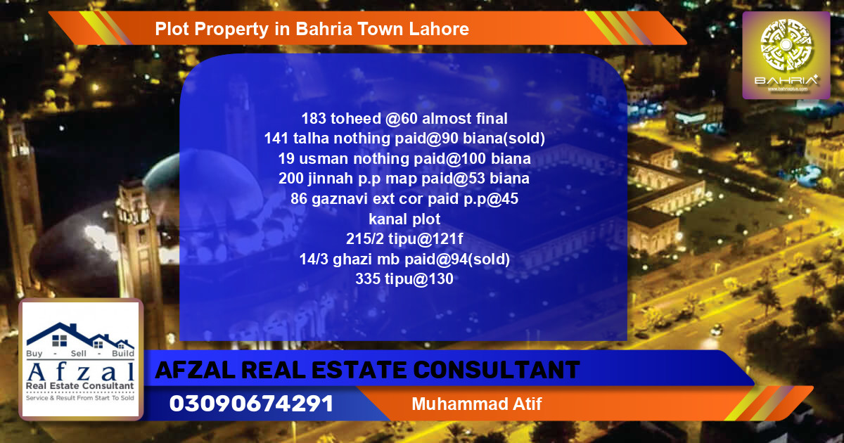 Residential Plot for Sale in Bahria Town, Lahore - (BP-38740)