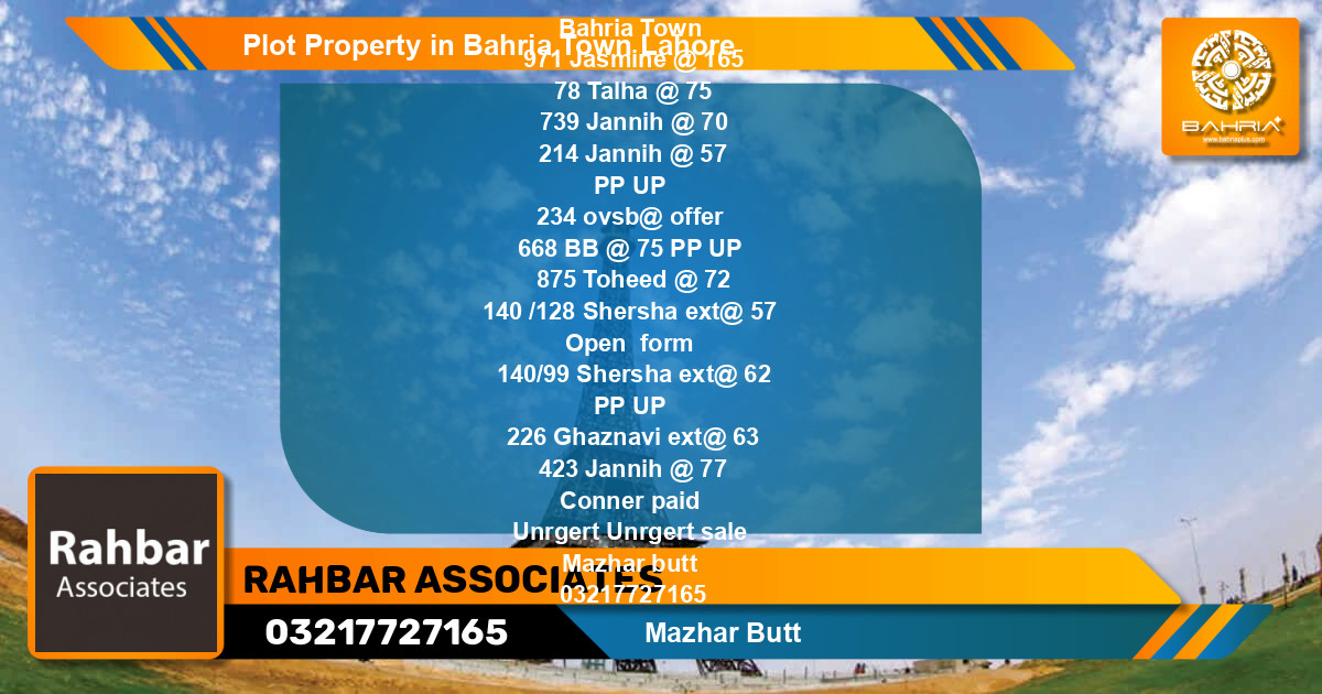 Residential Plot for Sale in Bahria Town, Lahore - (BP-38811)