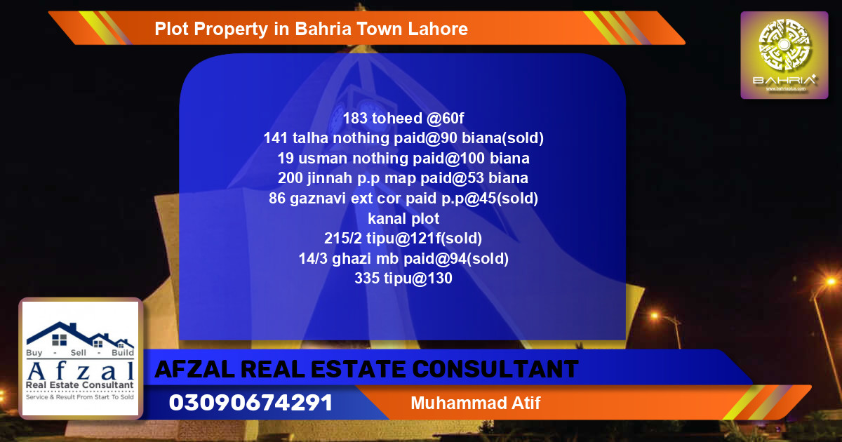 Residential Plot for Sale in Bahria Town, Lahore - (BP-38910)