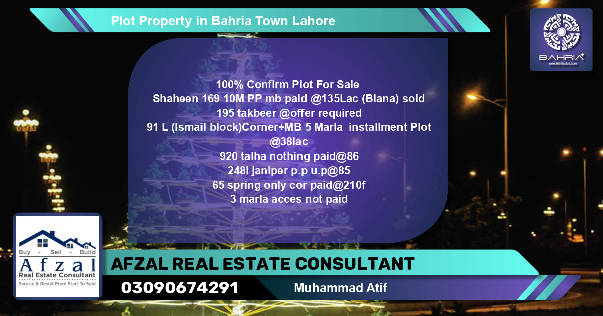Residential Plot for Sale in Bahria Town, Lahore - (BP-38912)