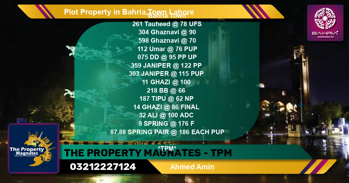 Residential Plot for Sale in Bahria Town, Lahore - (BP-38928)
