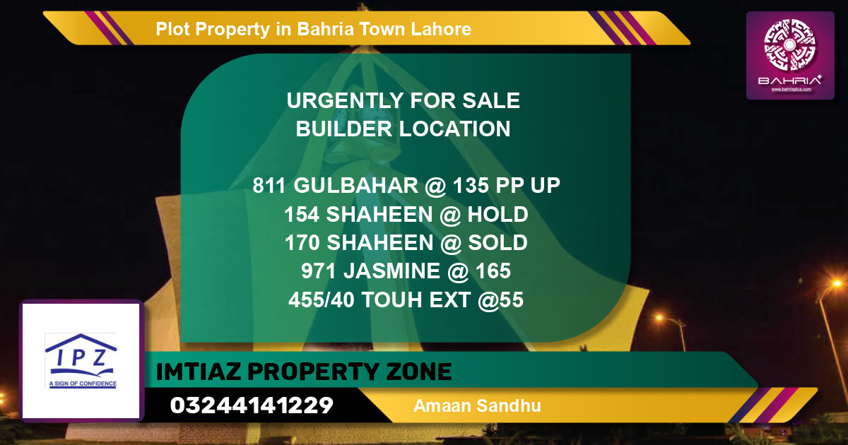 Residential Plot for Sale in Bahria Town, Lahore - (BP-38983)