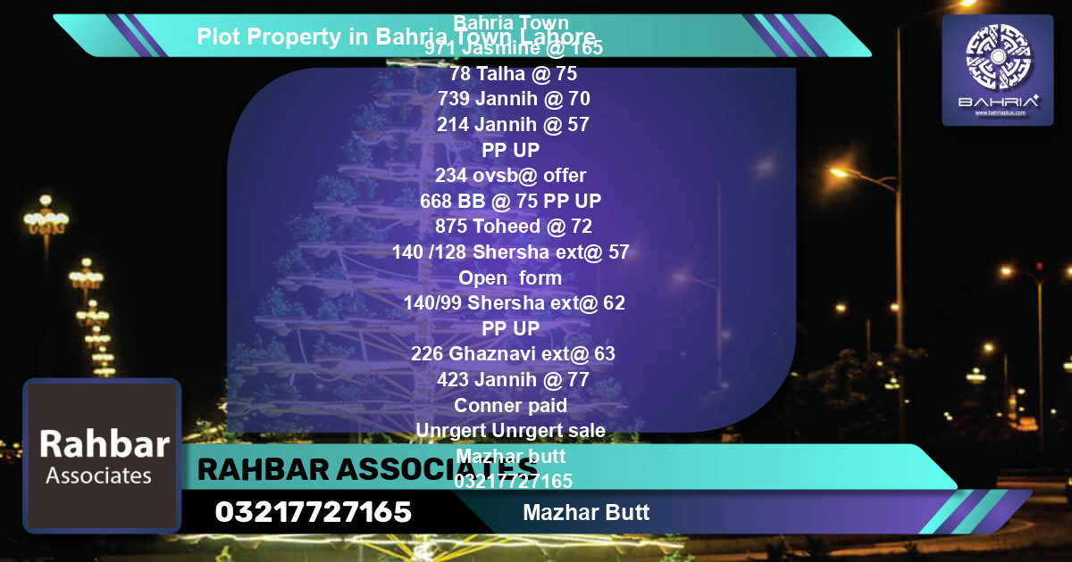 Residential Plot for Sale in Bahria Town, Lahore - (BP-39006)