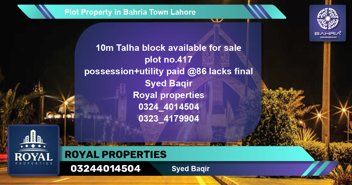 Residential Plot for Sale in Bahria Town, Lahore - (BP-39030)