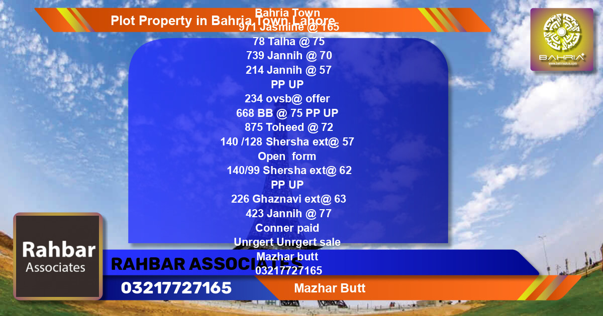 Residential Plot for Sale in Bahria Town, Lahore - (BP-39078)