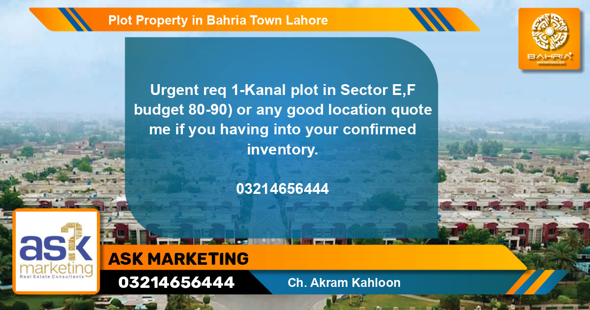 Residential Plot for Sale in Bahria Town, Lahore - (BP-39228)