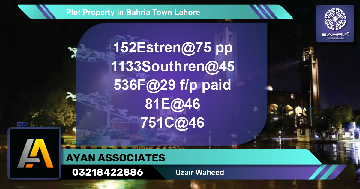 Residential Plot for Sale in Bahria Town, Lahore - (BP-39252)