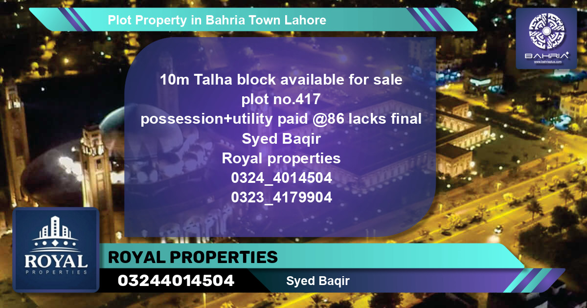 Residential Plot for Sale in Bahria Town, Lahore - (BP-39271)