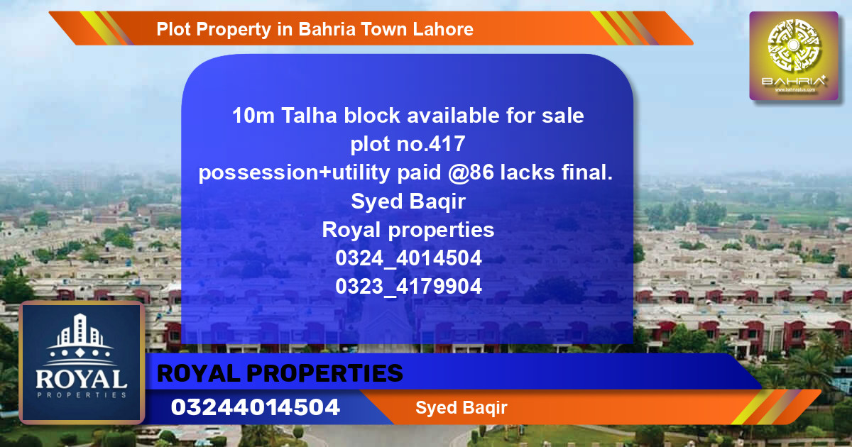 Residential Plot for Sale in Bahria Town, Lahore - (BP-39383)