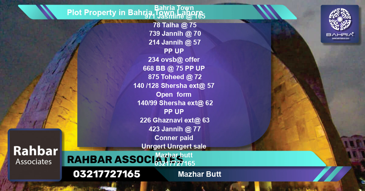 Residential Plot for Sale in Bahria Town, Lahore - (BP-39398)