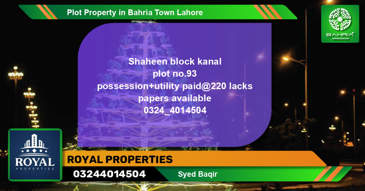 Residential Plot for Sale in Bahria Town, Lahore - (BP-39485)