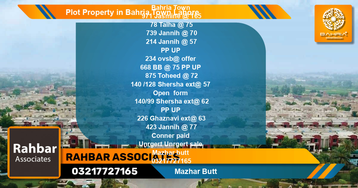 Residential Plot for Sale in Bahria Town, Lahore - (BP-39496)