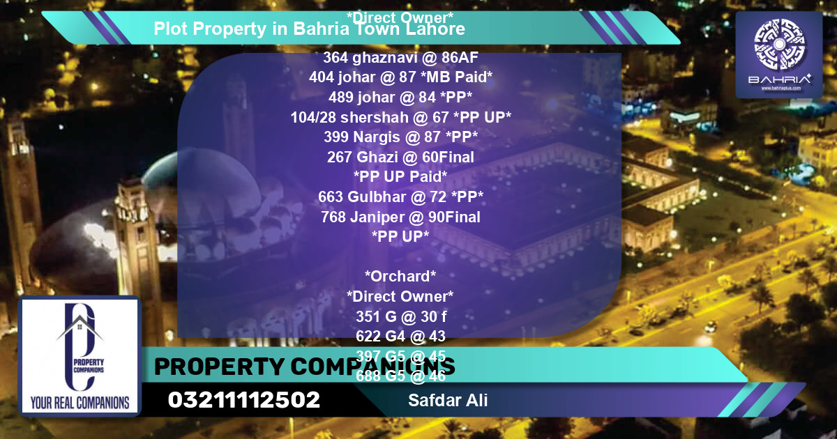 Residential Plot for Sale in Bahria Town, Lahore - (BP-39619)