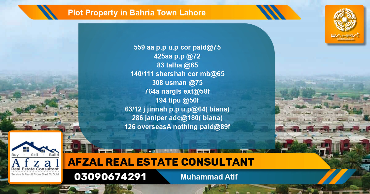 Residential Plot for Sale in Bahria Town, Lahore - (BP-39680)