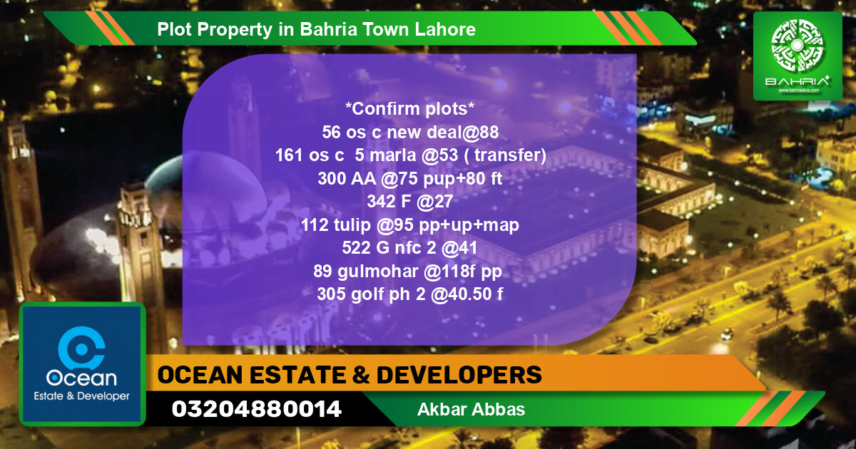 Residential Plot for Sale in Bahria Town, Lahore - (BP-39698)