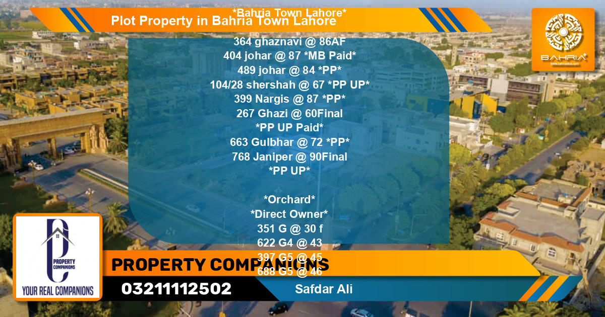 Residential Plot for Sale in Bahria Town, Lahore - (BP-39756)