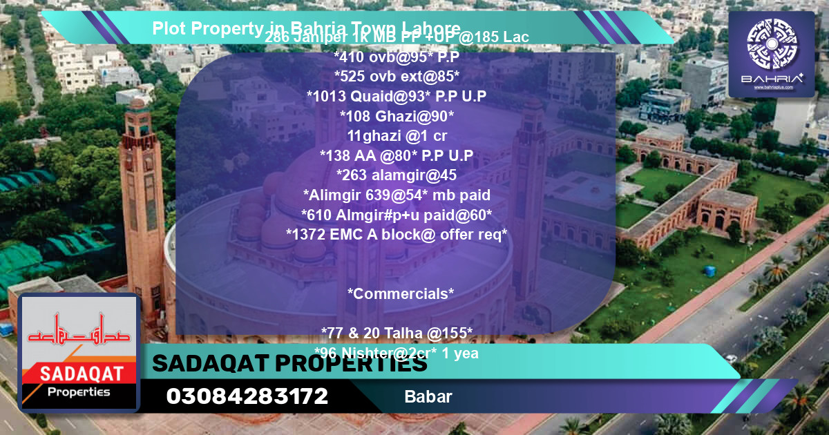 Commercial Plot for Sale in Bahria Town, Lahore - (BP-40052)