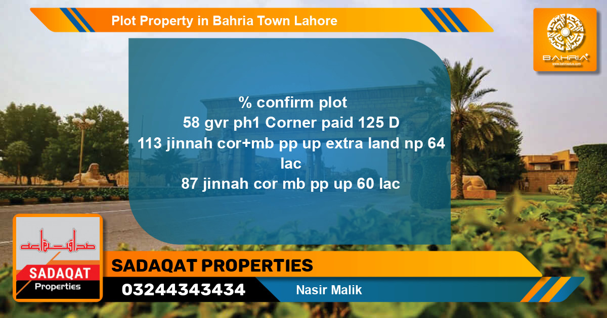 Residential Plot for Sale in Bahria Town, Lahore - (BP-40103)