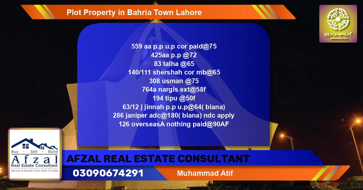 Residential Plot for Sale in Bahria Town, Lahore - (BP-40146)