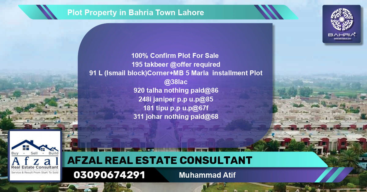 Residential Plot for Sale in Bahria Town, Lahore - (BP-40148)