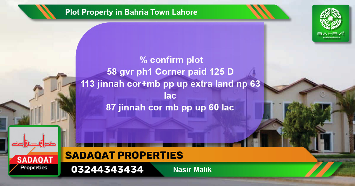 Residential Plot for Sale in Bahria Town, Lahore - (BP-40314)