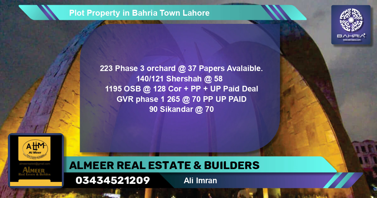 Residential Plot for Sale in Bahria Town, Lahore - (BP-40480)