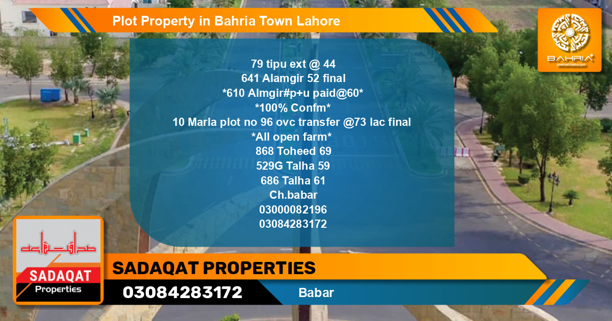 Residential Plot for Sale in Bahria Town, Lahore - (BP-40484)