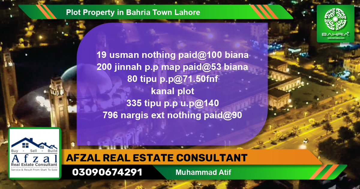 Residential Plot for Sale in Bahria Town, Lahore - (BP-40514)