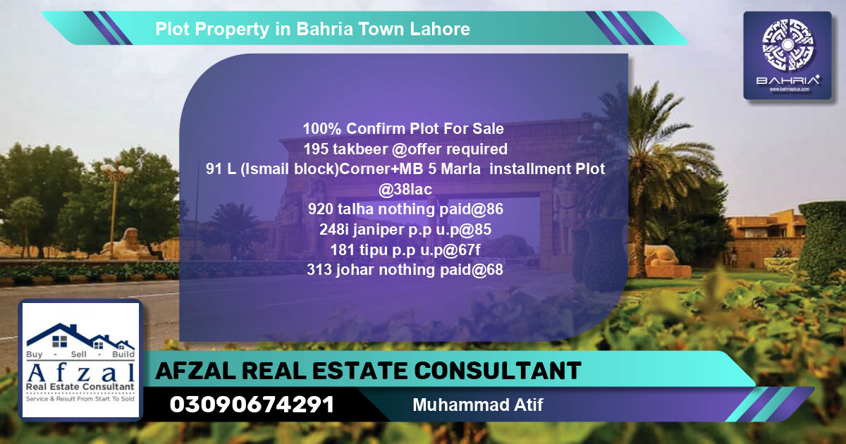 Residential Plot for Sale in Bahria Town, Lahore - (BP-40515)