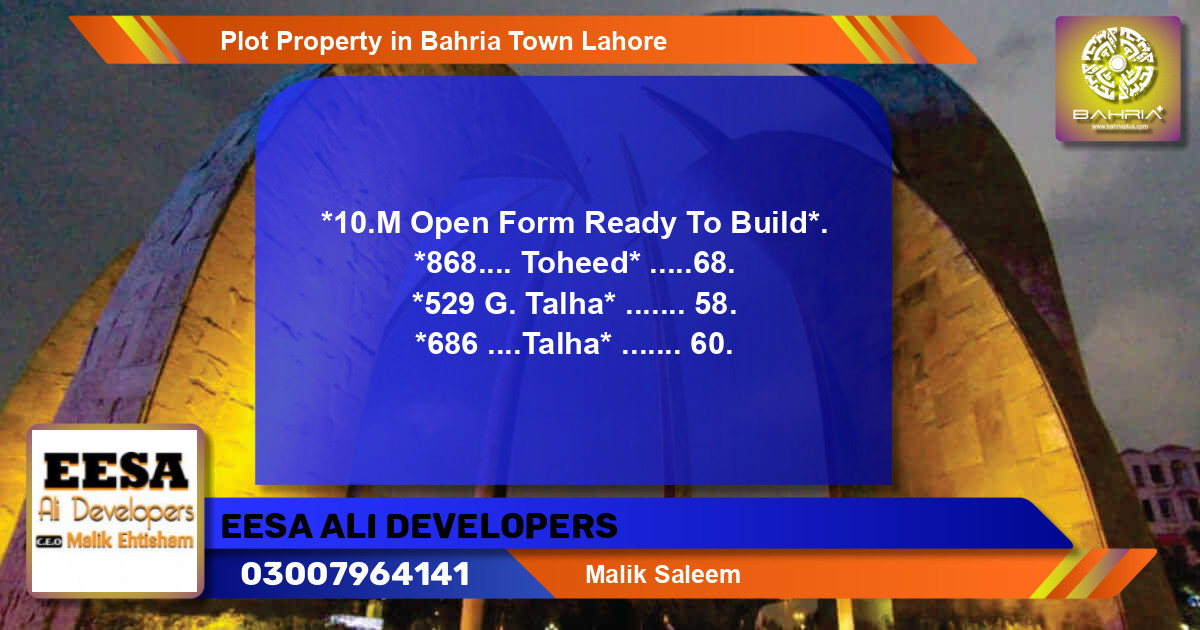 Residential Plot for Sale in Bahria Town, Lahore - (BP-40580)